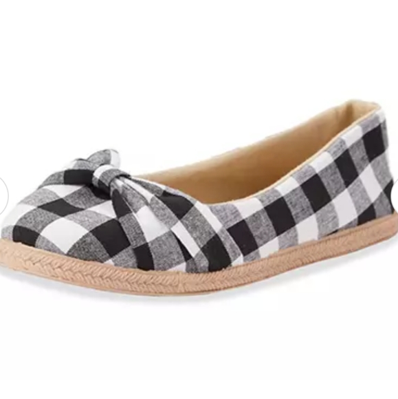Women's Gingham Bow Flats, Black and White plaid Size XL - Picture 7 of 8